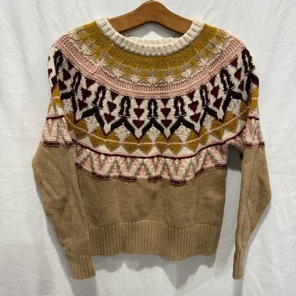 Sundance Fair Isle Knit Sweater PS Nordic Pattern Cotton Blend Crewneck Hippie - Picture 2 of 12